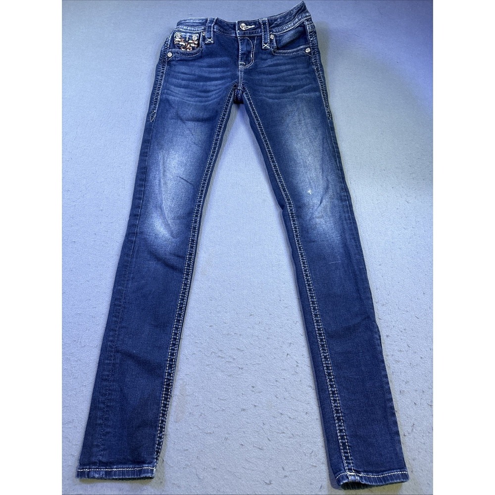 Rock Revival JEANS NICCI WOMENS 24 Mid-Rise Skinny Blue Denim Embellished - Picture 2 of 9